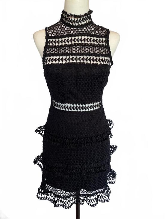 Lulus Dresses & Skirts - Lulus Name of Love Black Lace Dress Crochet Mini Sleeveless Tiered Ruffle Small